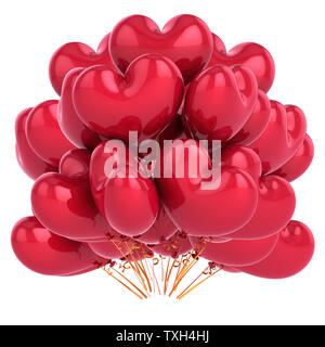 Amore party palloncini rossi a forma di cuore. vacanze palloncino elio mazzetto. compleanno, decorazioni per matrimoni. Il giorno di San Valentino vacanza romantica, celebrazione simbolo Foto Stock