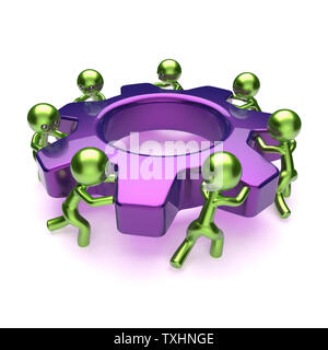 Accordo di partenariato ruota dentata ruota dentata business process caratteri. risorse umane uomini squadra spingere la ruota dentata ruotando insieme. Il lavoro di squadra, Manpower, cooperazione Foto Stock