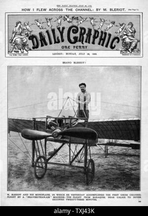 1909 Daily Graphic front page Louis Bleriot prima Cross-Channel volo Foto Stock