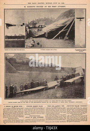 1909 Daily Graphic pagina 8 Louis Bleriot prima Cross-Channel volo Foto Stock