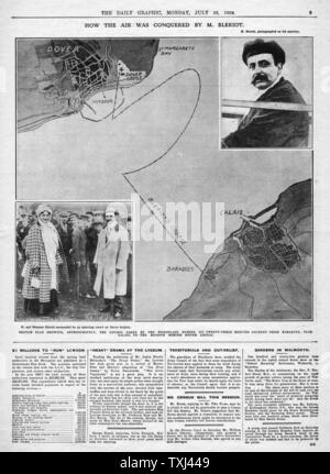 1909 Daily Graphic pagina 9 Louis Bleriot prima Cross-Channel volo Foto Stock