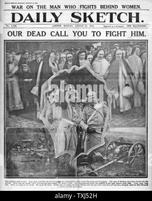 1914 Daily Sketch pagina anteriore i nostri morti vi invito a combattere contro di lui il Kaiser Guglielmo II Foto Stock