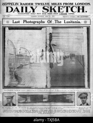 1915 Daily Sketch pagina anteriore Lusitania naufragio Foto Stock