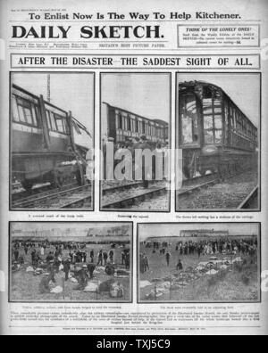 1915 Daily Sketch retro pagina treno Quintinshill catastrofe peggiore nella storia britannica Foto Stock