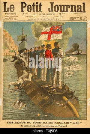 1915 Le Petit Journal front page sottomarino britannico E-13 Foto Stock
