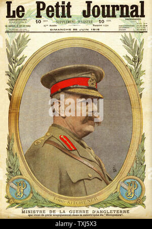 1916 Le Petit Journal front page reporting Lord Kitchener della morte Foto Stock