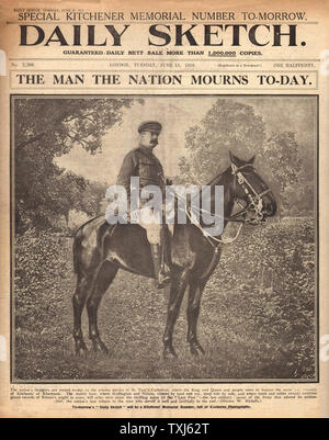 1916 Daily Sketch pagina anteriore Lord Kitchener morte Foto Stock