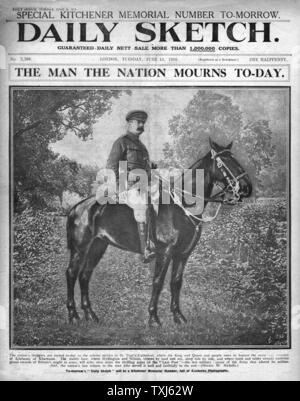 1916 Daily Sketch pagina anteriore Lord Kitchener morte Foto Stock