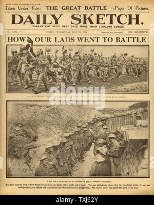 1916 Daily Sketch pagina anteriore reporting Battaglia delle Somme British gas attacco Foto Stock