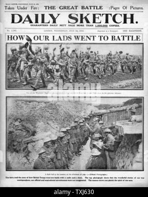 1916 Daily Sketch pagina anteriore reporting Battaglia delle Somme British gas attacco Foto Stock