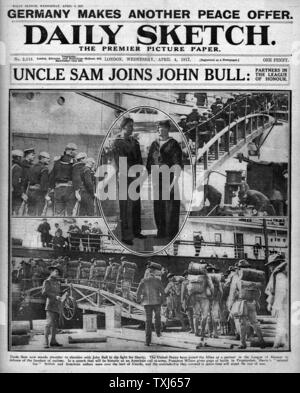 1917 Daily Sketch pagina anteriore reporting usa dichiara guerra alla Germania Foto Stock