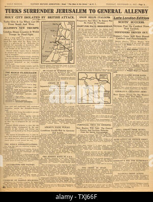 1917 Daily Sketch front page generale di reporting Allenby entra a Gerusalemme Foto Stock