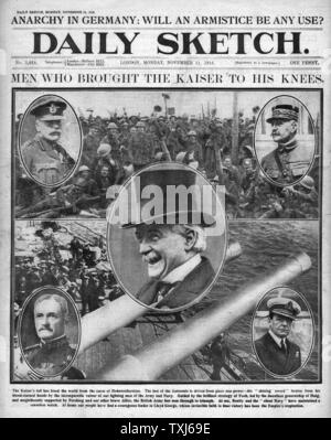 1918 Daily Sketch front page armistizio di reporting Foto Stock