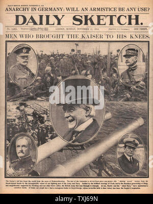 1918 Daily Sketch front page armistizio di reporting Foto Stock