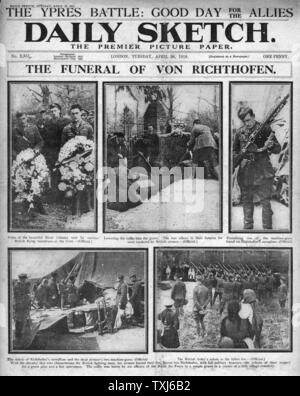 1918 Daily Sketch pagina anteriore reporting Funerale di Manfred von Richthofen Foto Stock