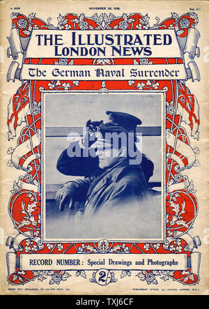 1918 Illustrated London News front page reporting tedeschi di alto mare flotta si arrende al flusso di Scapa Foto Stock