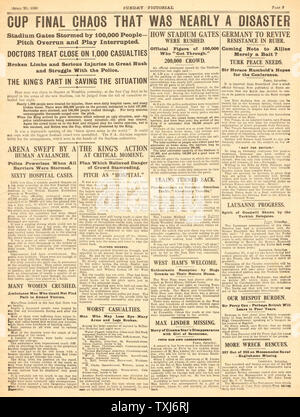 1923 Domenica pagina pittorica 3 segnalazione la prima finale di FA Cup Wembley Stadium Foto Stock