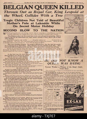 1935 Daily Sketch pagina 3 reporting Regina Astrid del Belgio ha ucciso in un incidente d'auto Foto Stock