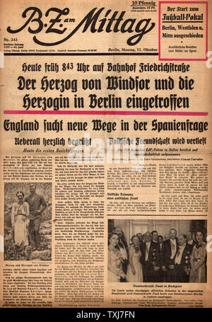 1936 B.Z am Mittag il Duca e la Duchessa di Windsor visita in Germania Foto Stock