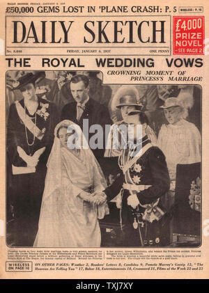 1937 Daily Sketch Royal Wedding Princess Juliana & Prince Bernhard zur Lippe-Biesterfeld all'Aia, Paesi Bassi Foto Stock