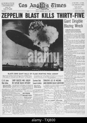 1937 Los Angeles Times volte front page zeppelin Hindenburg disaster Foto Stock