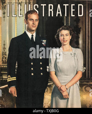 1947 rivista illustrata la Principessa Elisabetta sposa Philip Mountbatten, Duca di Edimburgo Foto Stock