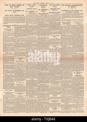 1948 Times pagina 4 ponte aereo di Berlino Foto Stock