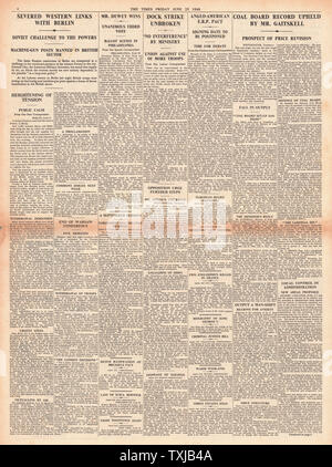 1948 Times pagina 4 ponte aereo di Berlino Foto Stock