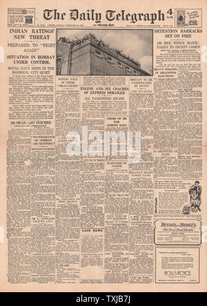 1946 Daily Telegraph giornale pagina anteriore tumulti a Aldershot Military prigione Foto Stock