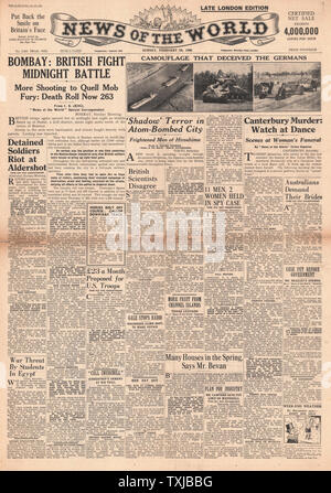 1946 News del mondo quotidiano pagina anteriore tumulti di Bombay Foto Stock