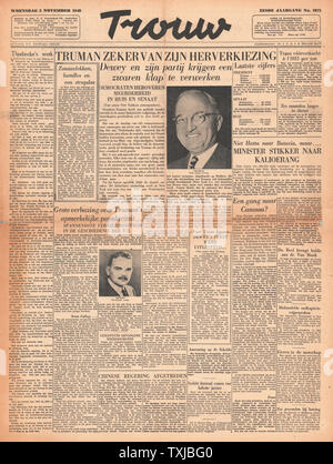 1948 Trouw (Olanda) giornale pagina anteriore Truman eletto presidente Foto Stock