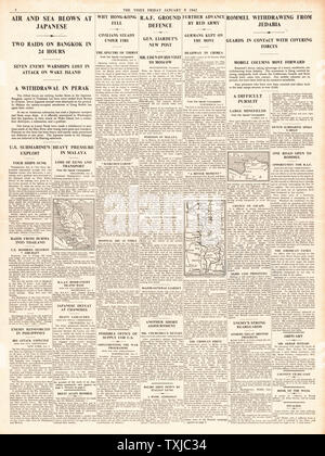 1942 Pagina 4 i tempi delle forze alleate attacco in Thailandia e Malaya, Esercito Tedesco recedere dal Jedabia e esercito russo in anticipo da Mosca per il Mar Nero Foto Stock