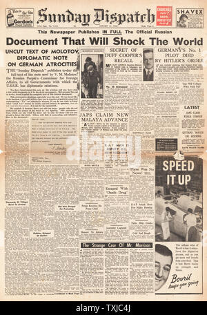 1942 front page domenica spedizione russo relazione sulle atrocità tedesco Foto Stock