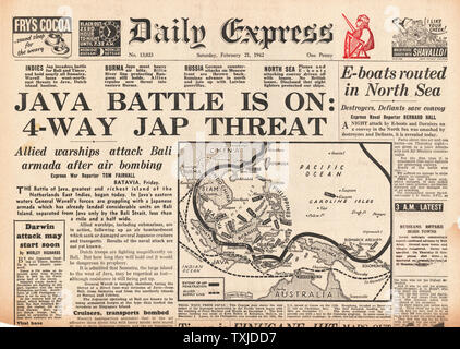 1942 front page Daily Express battaglia per Java Foto Stock