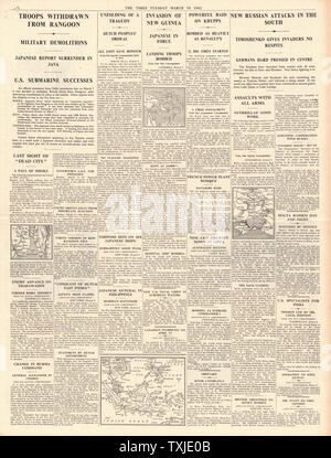 1942 Pagina 4 Tempi giapponese cattura le forze di Rangoon e di terra in Nuova Guinea Foto Stock