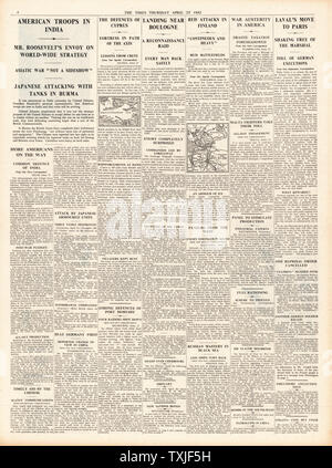 1942 Pagina 4 volte British Commando raid su Boulogne e U.S. Forze di arrivare in India Foto Stock