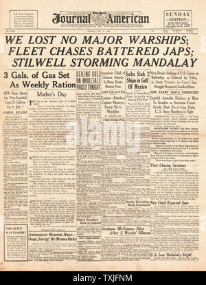 1942 front page New York Journal American battaglia del Mare dei Coralli Foto Stock