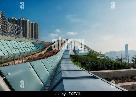 Lo scenario della città di West Kowloon ad alta velocità ferroviaria Dalla Stazione di Hong Kong Foto Stock