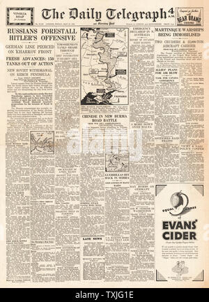 1942 front page Daily Telegraph esercito russo attesa offensiva tedesca, francese navi da guerra in Martinica immobilizzato e cinese e giapponese di battaglia delle forze per la Birmania Road Foto Stock