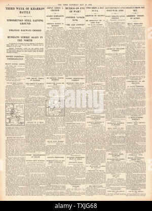 1942 Pagina 4 Tempi Roosevelt parla di 'terribilmente lunga guerra' e la battaglia di Kharkov Foto Stock