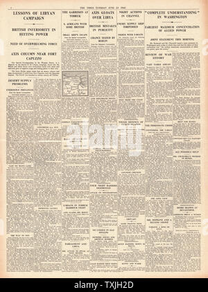 1942 Pagina 4 Tempi caduta di Tobruk per le forze tedesche Foto Stock