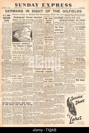 1942 front page Sunday Express battaglia per il Caucaso Foto Stock