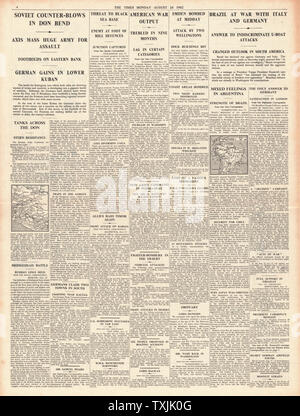 1942 Pagina 4 volte la battaglia di Stalingrado, maggiore bombardamenti sulla Germania e Brasile dichiara guerra alla Germania e Italia Foto Stock