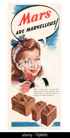 1947 La rivista britannica Mars Bar Annuncio Foto Stock