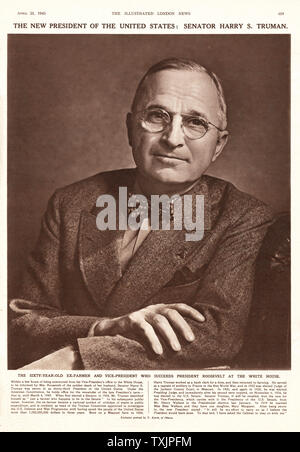 1945 Illustrated London News il Presidente degli Stati Uniti Harry S Truman Foto Stock