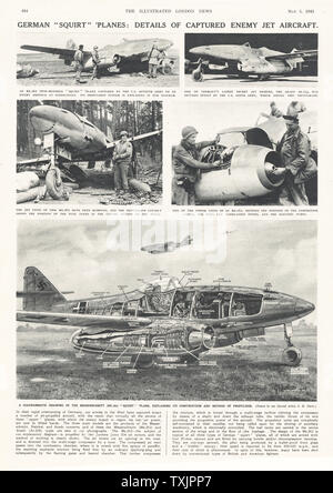 1945 Illustrated London News Messerschmitt Me 262 jet da combattimento Foto Stock