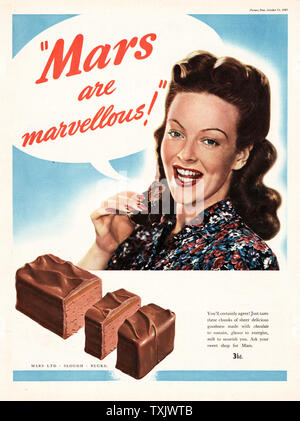 1947 La rivista britannica Mars Bar Annuncio Foto Stock