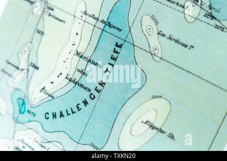 Challenger, profonda trincea Marianne mappa nautica. Foto Stock