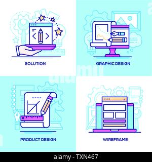 Attività e Servizi - Gruppo di linea stile di design di illustrazioni a colori Illustrazione Vettoriale