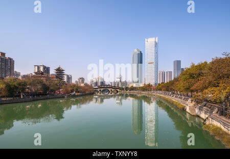 Chengdu fiume Funan Occhio di nove città ponte scenario Foto Stock